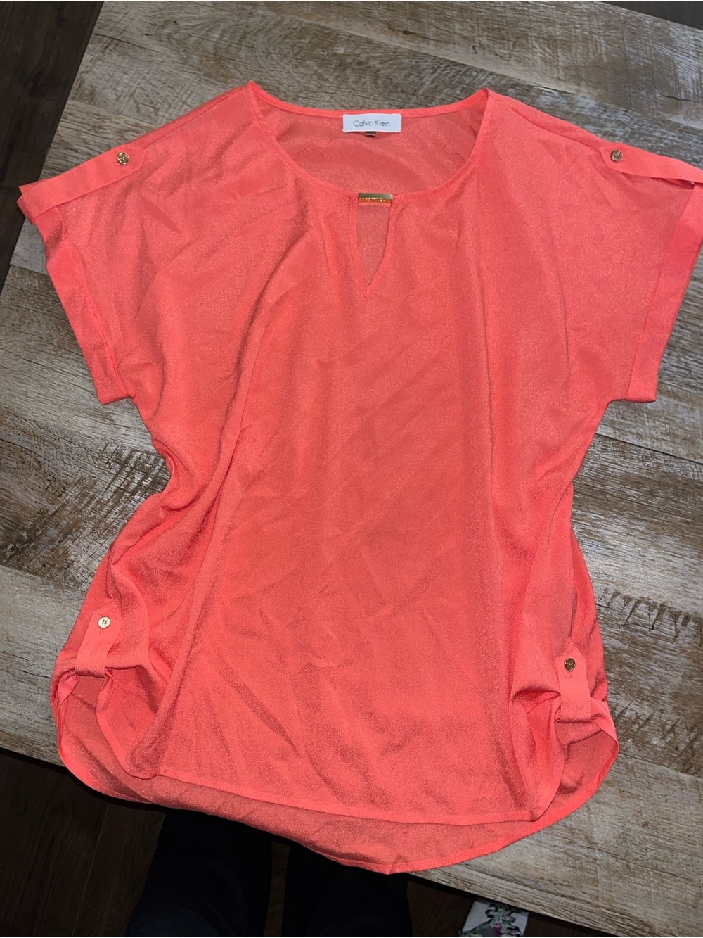 Calvin Klein Coral Notch-Neck Short Sleeve Tunic